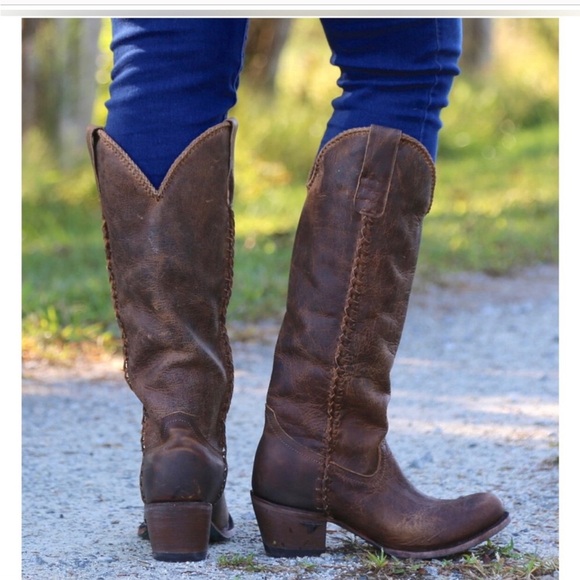 Lane‎ Plain Jane cognac western whipstitch cowgirl cowboy knee hi Boots size 9.5 - Picture 2 of 16